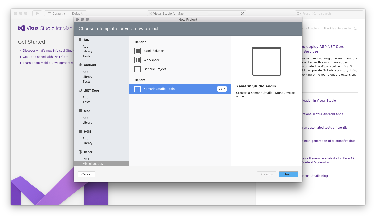 visual studio for mac create blank file